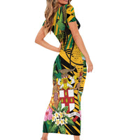 Personalized Jamaica Red-billed Streamertail Short Sleeve Bodycon Dress Pineapple Tropical Style - Wonder Print Shop