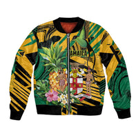 Personalized Jamaica Red-billed Streamertail Sleeve Zip Bomber Jacket Pineapple Tropical Style - Wonder Print Shop