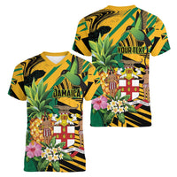 Personalized Jamaica Red-billed Streamertail Women V-Neck T-Shirt Pineapple Tropical Style - Wonder Print Shop