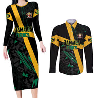 Custom Rugby Jamaica Crocs Couples Matching Long Sleeve Bodycon Dress and Long Sleeve Button Shirt Cool Runnings on Grass - Wonder Print Shop