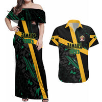 Custom Rugby Jamaica Crocs Couples Matching Off Shoulder Maxi Dress and Hawaiian Shirt Cool Runnings on Grass - Wonder Print Shop
