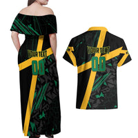 Custom Rugby Jamaica Crocs Couples Matching Off Shoulder Maxi Dress and Hawaiian Shirt Cool Runnings on Grass - Wonder Print Shop