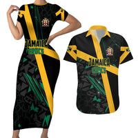 Custom Rugby Jamaica Crocs Couples Matching Short Sleeve Bodycon Dress and Hawaiian Shirt Cool Runnings on Grass - Wonder Print Shop