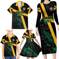 Custom Rugby Jamaica Crocs Family Matching Long Sleeve Bodycon Dress and Hawaiian Shirt Cool Runnings on Grass - Wonder Print Shop
