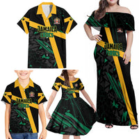 Custom Rugby Jamaica Crocs Family Matching Off Shoulder Maxi Dress and Hawaiian Shirt Cool Runnings on Grass - Wonder Print Shop