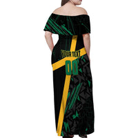 Custom Rugby Jamaica Crocs Family Matching Off Shoulder Maxi Dress and Hawaiian Shirt Cool Runnings on Grass - Wonder Print Shop
