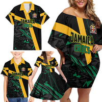 Custom Rugby Jamaica Crocs Family Matching Off Shoulder Short Dress and Hawaiian Shirt Cool Runnings on Grass - Wonder Print Shop
