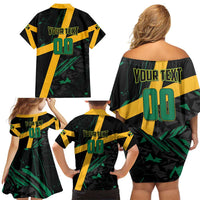 Custom Rugby Jamaica Crocs Family Matching Off Shoulder Short Dress and Hawaiian Shirt Cool Runnings on Grass - Wonder Print Shop