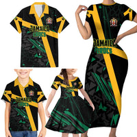 Custom Rugby Jamaica Crocs Family Matching Short Sleeve Bodycon Dress and Hawaiian Shirt Cool Runnings on Grass - Wonder Print Shop