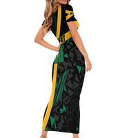 Custom Rugby Jamaica Crocs Family Matching Short Sleeve Bodycon Dress and Hawaiian Shirt Cool Runnings on Grass - Wonder Print Shop