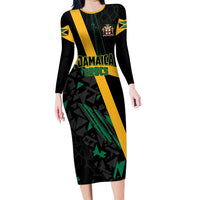 Custom Rugby Jamaica Crocs Long Sleeve Bodycon Dress Cool Runnings on Grass - Wonder Print Shop