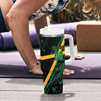 Custom Rugby Jamaica Crocs Tumbler With Handle Cool Runnings on Grass - Wonder Print Shop