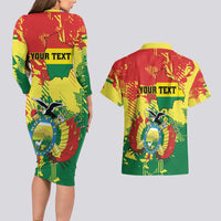 Personalized Bolivia 1825 Couples Matching Long Sleeve Bodycon Dress and Hawaiian Shirt Coat Of Arms Flag Colors - Wonder Print Shop