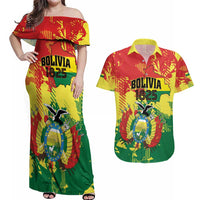 Personalized Bolivia 1825 Couples Matching Off Shoulder Maxi Dress and Hawaiian Shirt Coat Of Arms Flag Colors - Wonder Print Shop