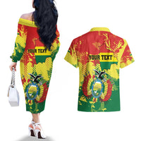 Personalized Bolivia 1825 Couples Matching Off The Shoulder Long Sleeve Dress and Hawaiian Shirt Coat Of Arms Flag Colors - Wonder Print Shop