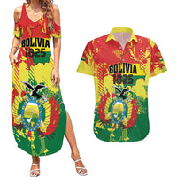 Personalized Bolivia 1825 Couples Matching Summer Maxi Dress and Hawaiian Shirt Coat Of Arms Flag Colors - Wonder Print Shop