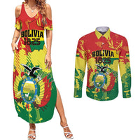 Personalized Bolivia 1825 Couples Matching Summer Maxi Dress and Long Sleeve Button Shirt Coat Of Arms Flag Colors - Wonder Print Shop