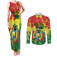 Personalized Bolivia 1825 Couples Matching Tank Maxi Dress and Long Sleeve Button Shirt Coat Of Arms Flag Colors - Wonder Print Shop