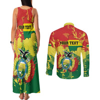 Personalized Bolivia 1825 Couples Matching Tank Maxi Dress and Long Sleeve Button Shirt Coat Of Arms Flag Colors - Wonder Print Shop