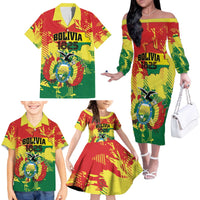 Personalized Bolivia 1825 Family Matching Off The Shoulder Long Sleeve Dress and Hawaiian Shirt Coat Of Arms Flag Colors - Wonder Print Shop