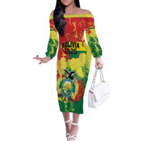 Personalized Bolivia 1825 Family Matching Off The Shoulder Long Sleeve Dress and Hawaiian Shirt Coat Of Arms Flag Colors - Wonder Print Shop