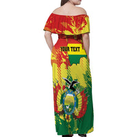 Personalized Bolivia 1825 Family Matching Off Shoulder Maxi Dress and Hawaiian Shirt Coat Of Arms Flag Colors - Wonder Print Shop