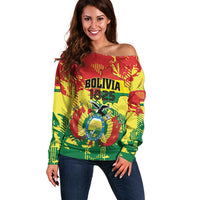 Personalized Bolivia 1825 Off Shoulder Sweater Coat Of Arms Flag Colors - Wonder Print Shop