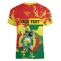 Personalized Bolivia 1825 Women V-Neck T-Shirt Coat Of Arms Flag Colors - Wonder Print Shop