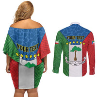 Personalized Equatorial Guinea Couples Matching Off Shoulder Short Dress and Long Sleeve Button Shirt Unidad Paz Justicia - Wonder Print Shop