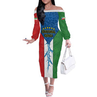 Personalized Equatorial Guinea Off The Shoulder Long Sleeve Dress Unidad Paz Justicia - Wonder Print Shop