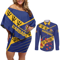 Personalized Barbados Couples Matching Off Shoulder Short Dress and Long Sleeve Button Shirt Pride and Industry - Wonder Print Shop