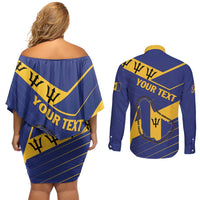 Personalized Barbados Couples Matching Off Shoulder Short Dress and Long Sleeve Button Shirt Pride and Industry - Wonder Print Shop