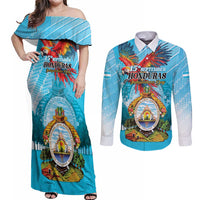 Personalized Honduras Independence Day 1821 Couples Matching Off Shoulder Maxi Dress and Long Sleeve Button Shirt Libre Soberana e Independiente - Wonder Print Shop