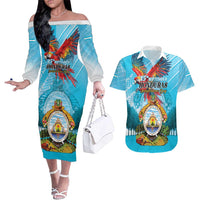 Personalized Honduras Independence Day 1821 Couples Matching Off The Shoulder Long Sleeve Dress and Hawaiian Shirt Libre Soberana e Independiente - Wonder Print Shop