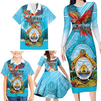 Personalized Honduras Independence Day 1821 Family Matching Long Sleeve Bodycon Dress and Hawaiian Shirt Libre Soberana e Independiente - Wonder Print Shop