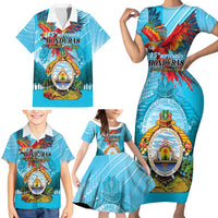Personalized Honduras Independence Day 1821 Family Matching Short Sleeve Bodycon Dress and Hawaiian Shirt Libre Soberana e Independiente - Wonder Print Shop