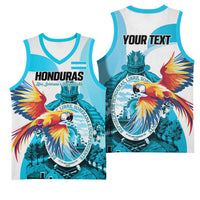Personalized Honduras 1821 Basketball Jersey Scarlet Macaw Sky Blue Color - Wonder Print Shop