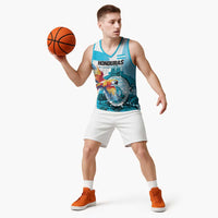 Personalized Honduras 1821 Basketball Jersey Scarlet Macaw Sky Blue Color - Wonder Print Shop