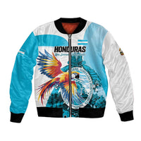 Personalized Honduras 1821 Bomber Jacket Scarlet Macaw Sky Blue Color - Wonder Print Shop
