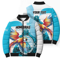 Personalized Honduras 1821 Bomber Puffer Jacket Scarlet Macaw Sky Blue Color - Wonder Print Shop