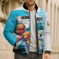 Personalized Honduras 1821 Bomber Puffer Jacket Scarlet Macaw Sky Blue Color - Wonder Print Shop