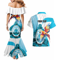 Personalized Honduras 1821 Couples Matching Mermaid Dress and Hawaiian Shirt Scarlet Macaw Sky Blue Color - Wonder Print Shop