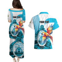 Personalized Honduras 1821 Couples Matching Puletasi and Hawaiian Shirt Scarlet Macaw Sky Blue Color - Wonder Print Shop