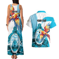 Personalized Honduras 1821 Couples Matching Tank Maxi Dress and Hawaiian Shirt Scarlet Macaw Sky Blue Color - Wonder Print Shop