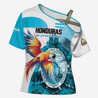 Personalized Honduras 1821 Cross Shoulder Shirt Scarlet Macaw Sky Blue Color - Wonder Print Shop