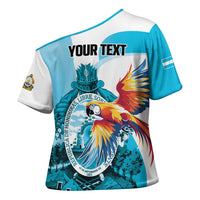 Personalized Honduras 1821 Cross Shoulder Shirt Scarlet Macaw Sky Blue Color - Wonder Print Shop