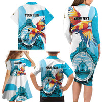 Personalized Honduras 1821 Family Matching Long Sleeve Bodycon Dress and Hawaiian Shirt Scarlet Macaw Sky Blue Color - Wonder Print Shop