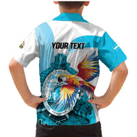 Personalized Honduras 1821 Family Matching Mermaid Dress and Hawaiian Shirt Scarlet Macaw Sky Blue Color - Wonder Print Shop