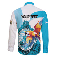 Personalized Honduras 1821 Family Matching Off Shoulder Short Dress and Hawaiian Shirt Scarlet Macaw Sky Blue Color - Wonder Print Shop