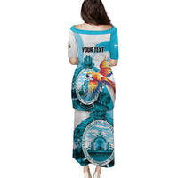 Personalized Honduras 1821 Family Matching Puletasi and Hawaiian Shirt Scarlet Macaw Sky Blue Color - Wonder Print Shop